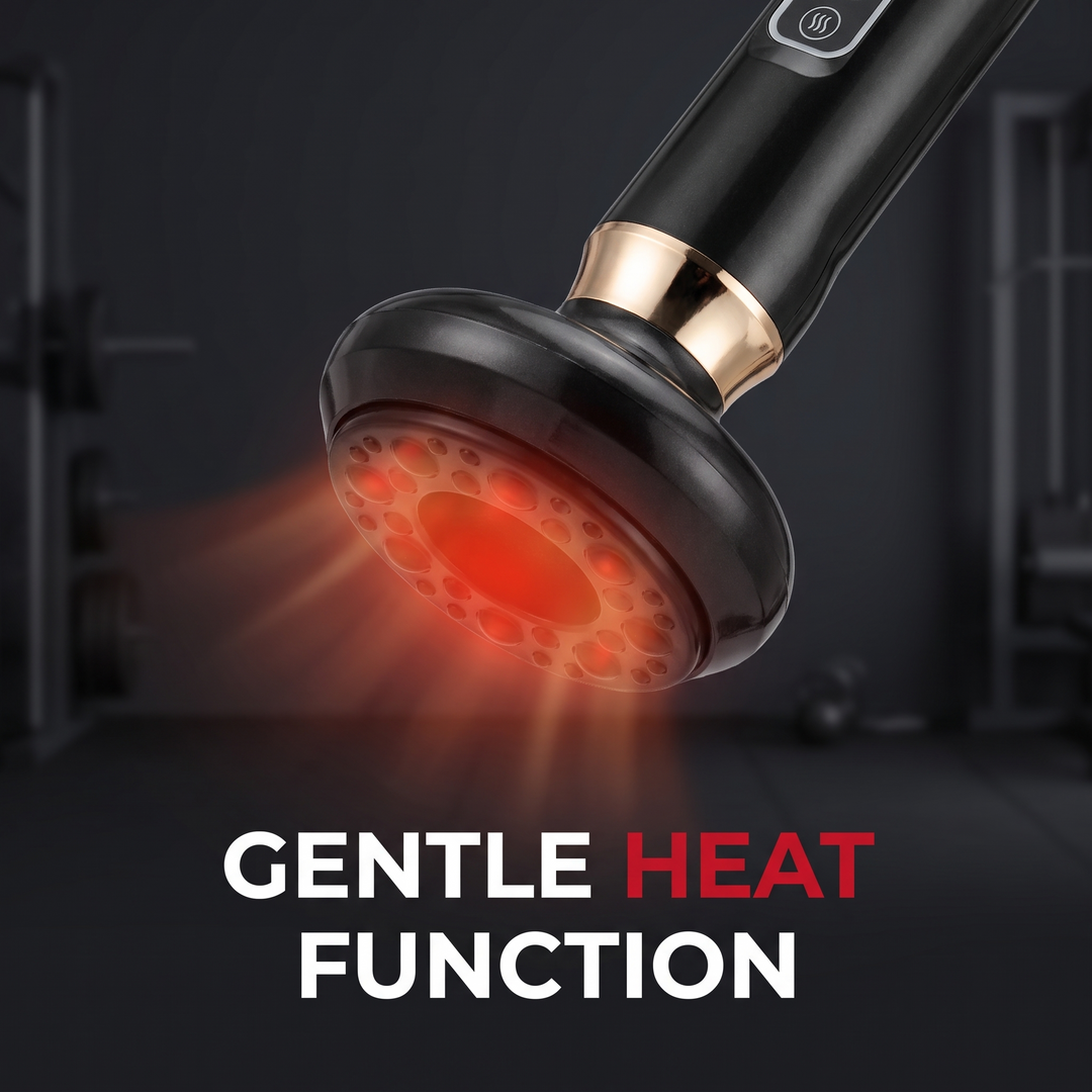 Gentle heat function feature, vacuum suction massager