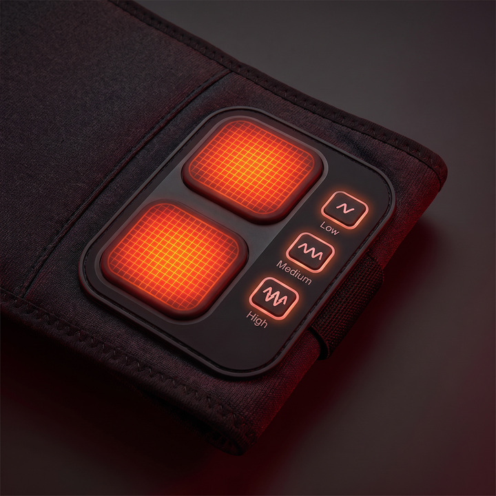 Heated waist support belt control panel close-up