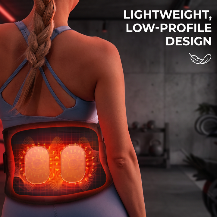 Heated waist support belt lightweight low-profile design feature