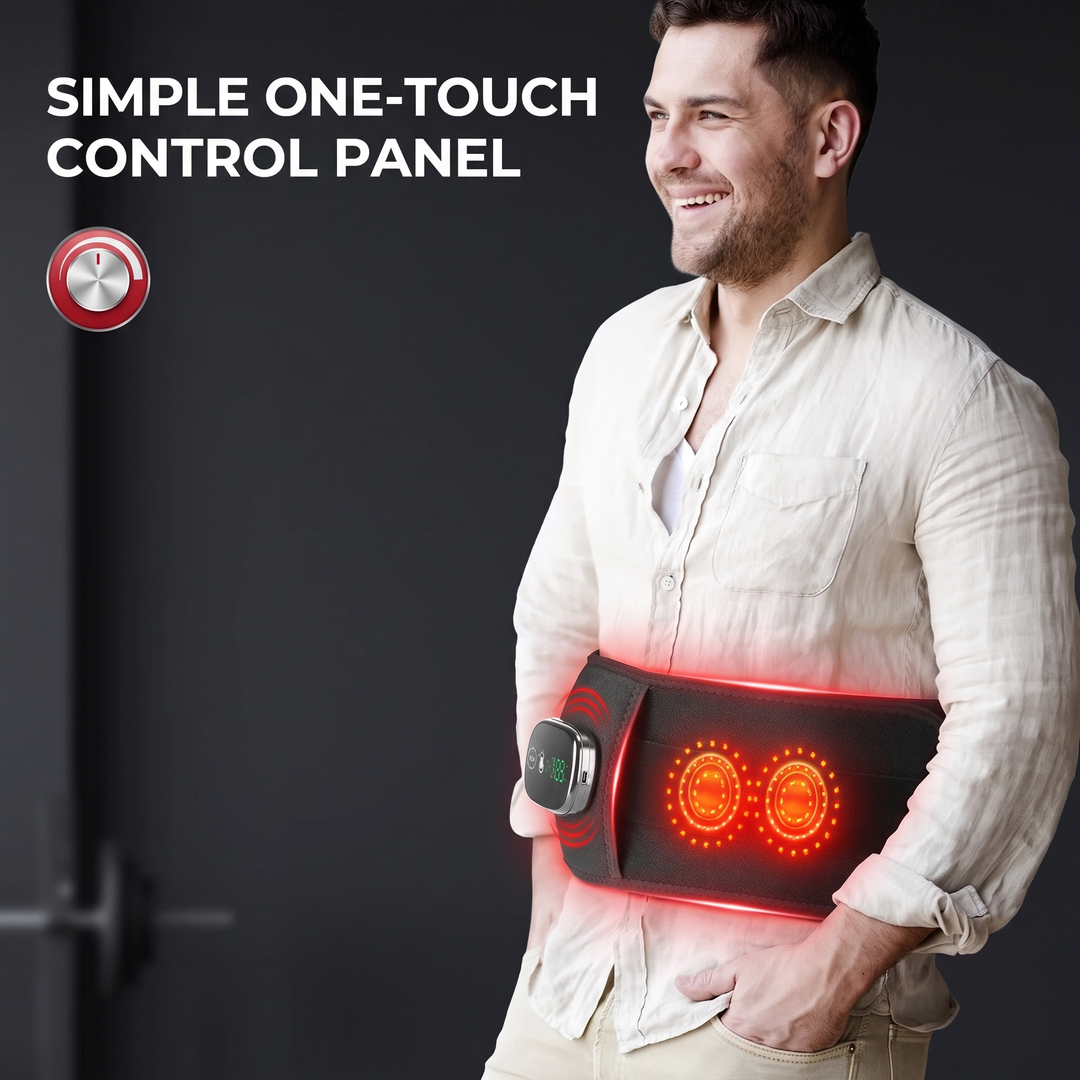 Heated waist support belt simple one-touch control panel feature