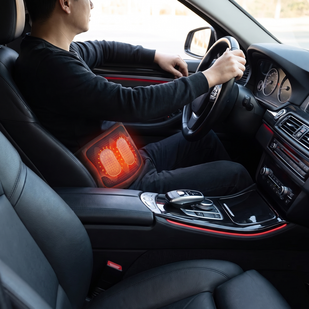 Heated waist support belt travel and car use lifestyle