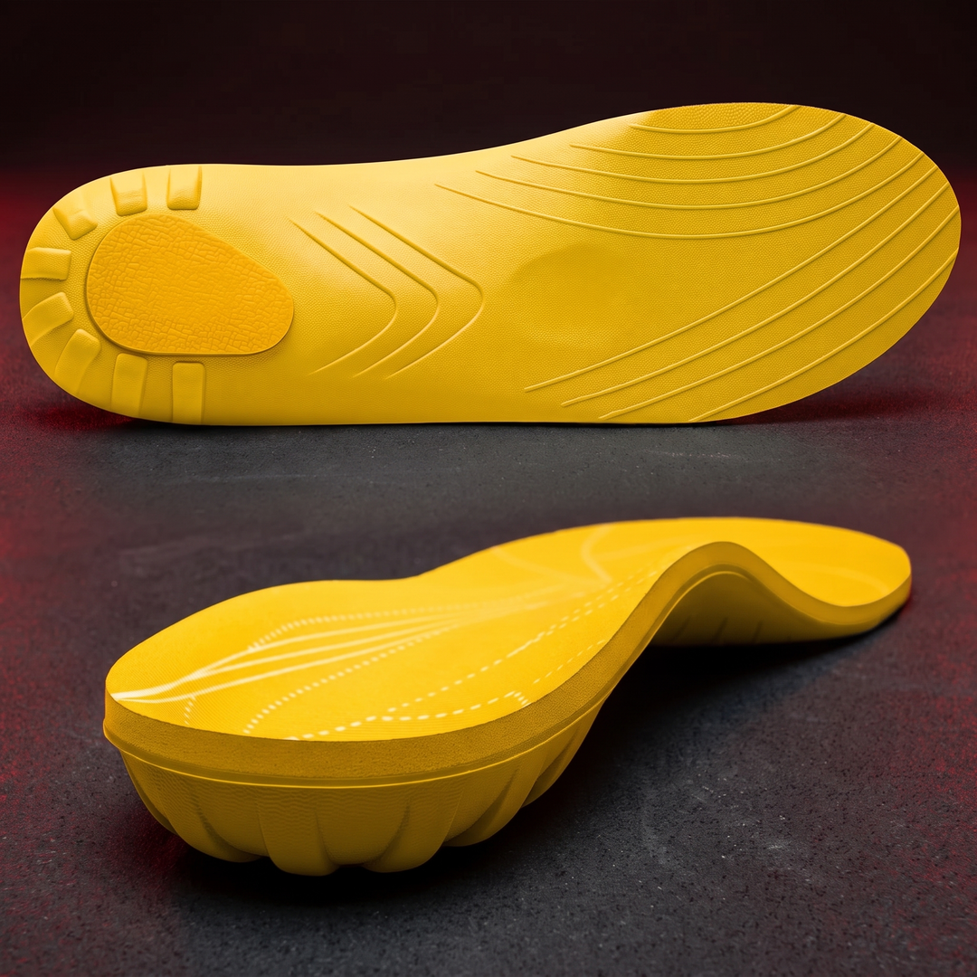 Yellow colorway orthopedic arch support insole with contoured arch structure