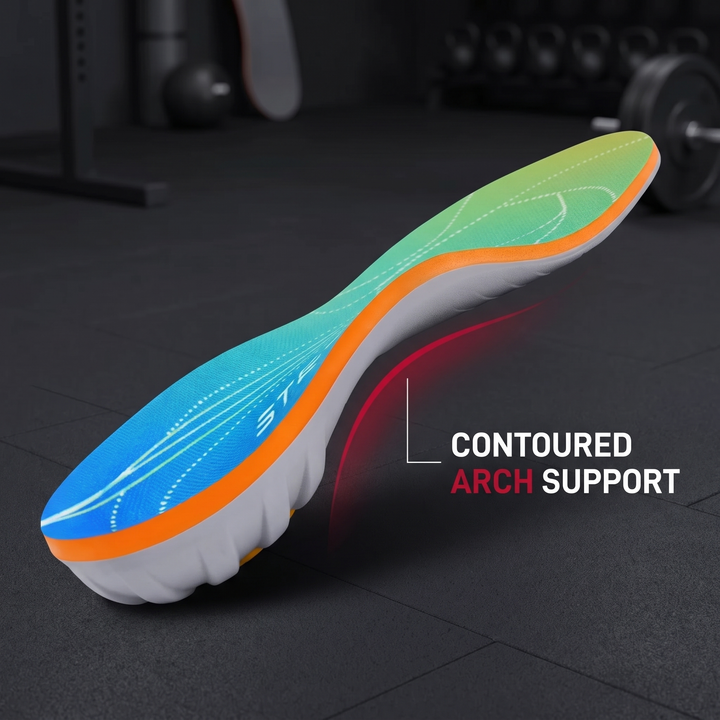 Contoured arch support structure close-up on orthopedic insole