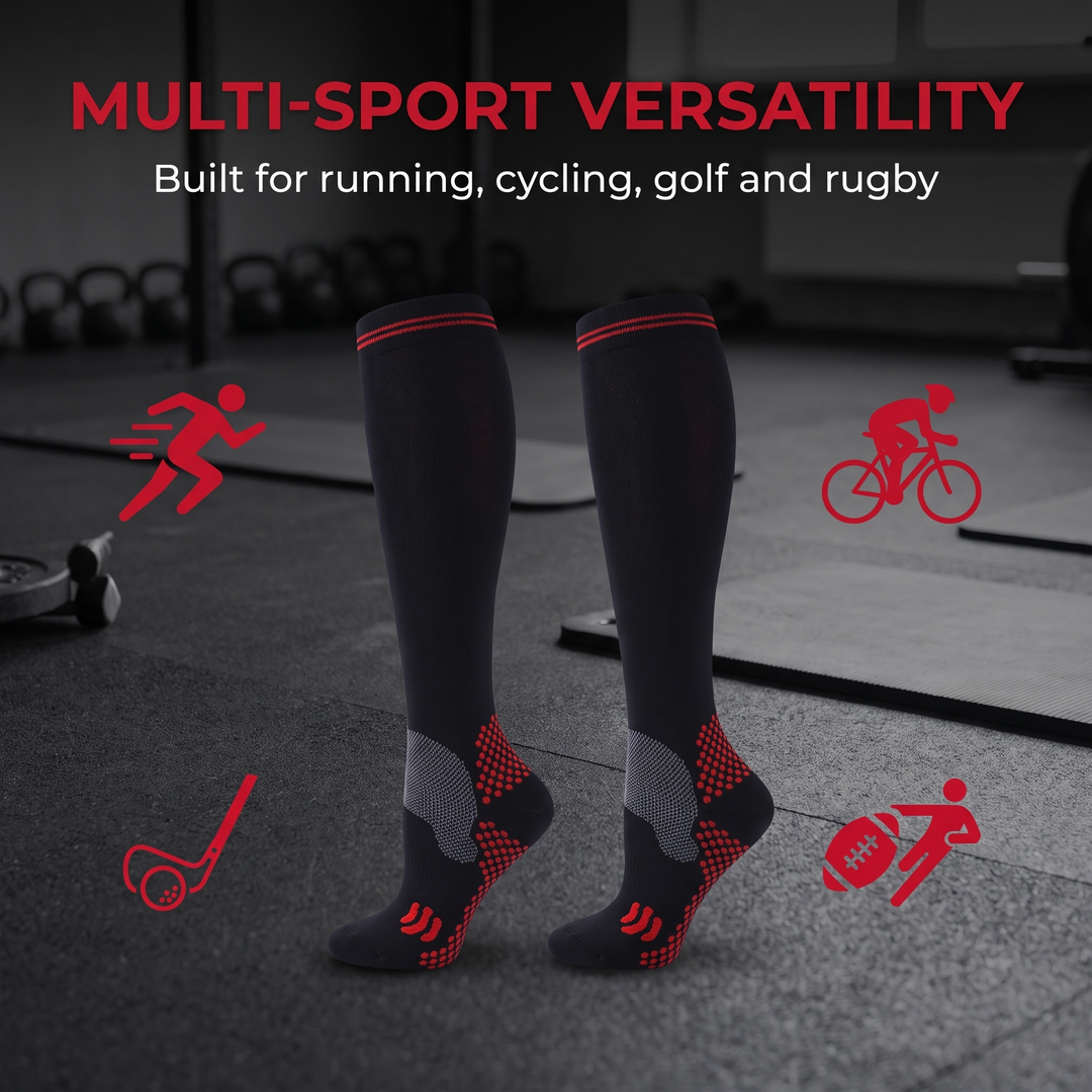 Multi-sport versatility - running cycling golf rugby - PHYSIOATHLETX compression sports socks