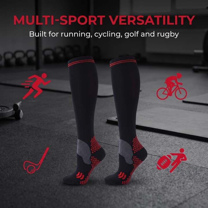 Multi-sport versatility - running cycling golf rugby - PHYSIOATHLETX compression sports socks