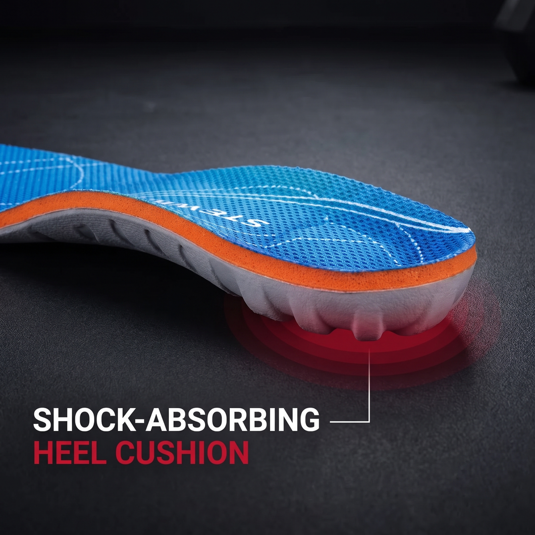 Shock-absorbing cushioned heel cup close-up on orthopedic insole