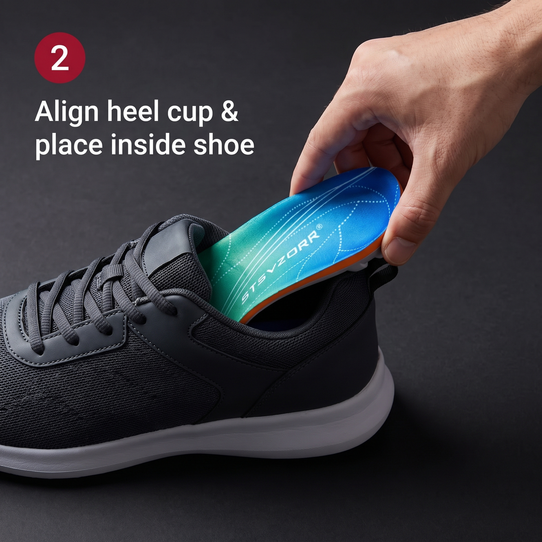 Step 2: align heel cup and place orthopedic insole inside shoe