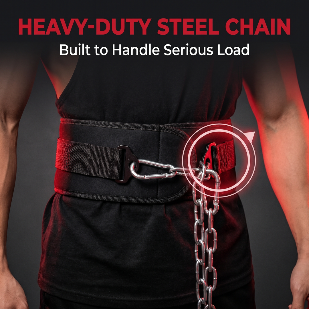 PHYSIOATHLETX Heavy-Duty Dip Belt with Chain - Heavy-Duty Steel Chain Feature