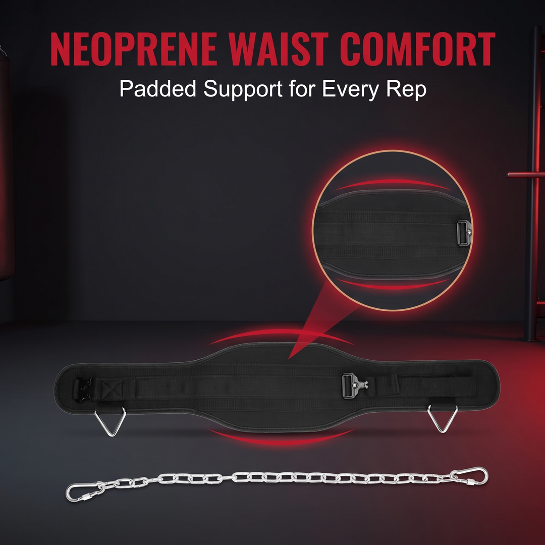 PHYSIOATHLETX Heavy-Duty Dip Belt with Chain - Neoprene Waist Comfort Feature
