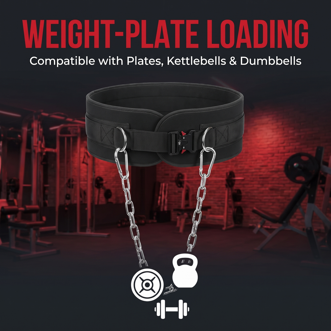PHYSIOATHLETX Heavy-Duty Dip Belt with Chain - Weight-Plate Loading Feature