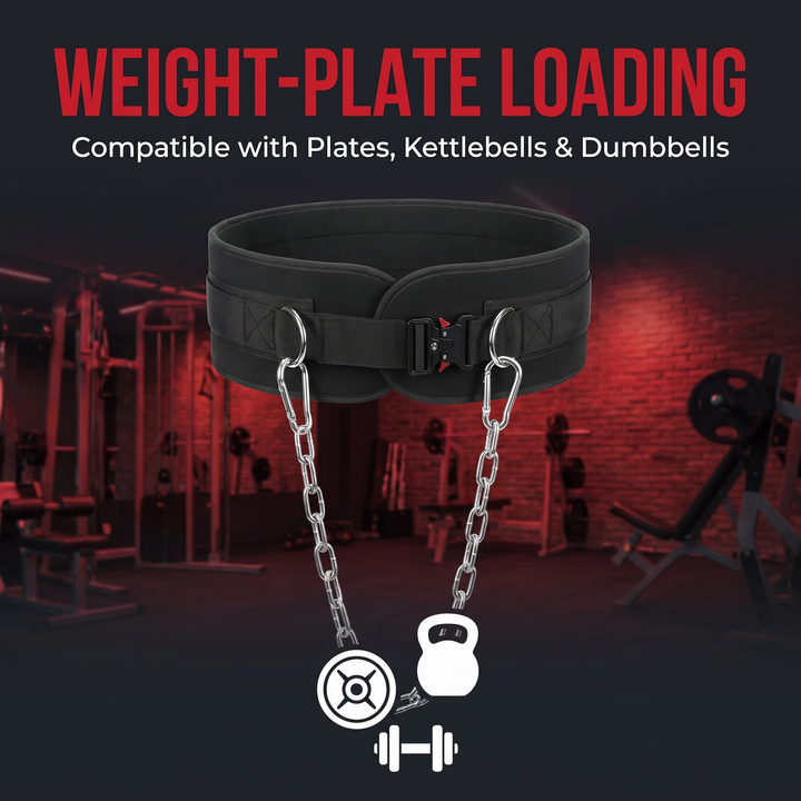 PHYSIOATHLETX Heavy-Duty Dip Belt with Chain - Weight-Plate Loading Feature