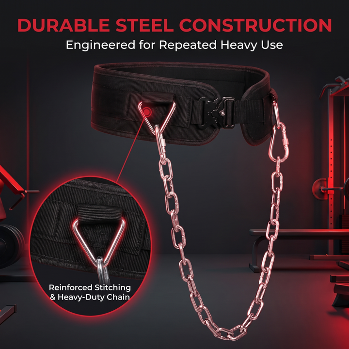 PHYSIOATHLETX Heavy-Duty Dip Belt with Chain - Durable Steel Construction Feature