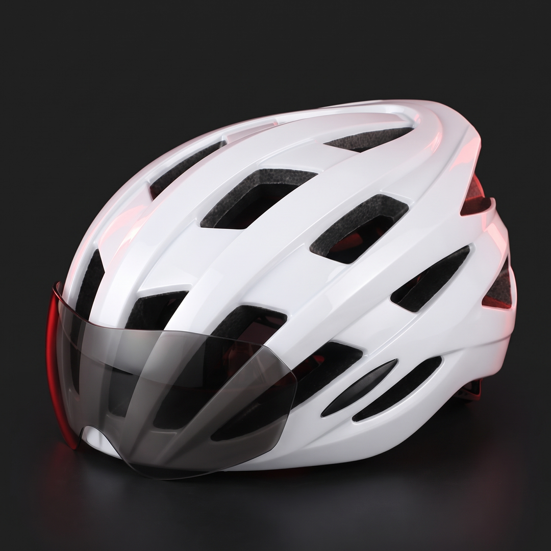 PHYSIOATHLETX Cycling Helmet - White Colorway with Magnetic Goggle Lens
