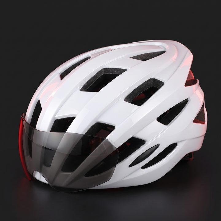 PHYSIOATHLETX Cycling Helmet - White Colorway with Magnetic Goggle Lens
