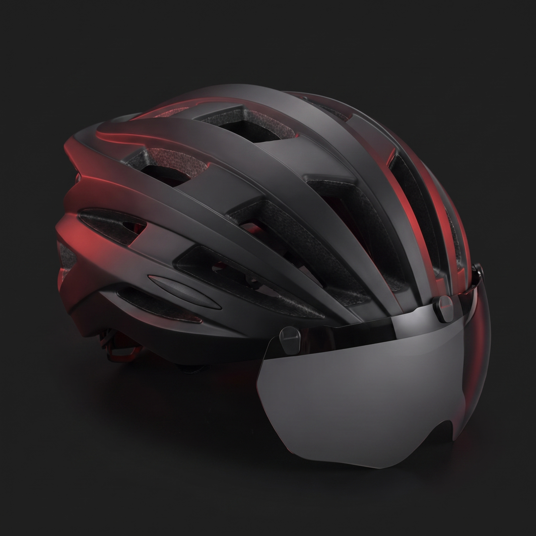 PHYSIOATHLETX Cycling Helmet - Black Colorway with Magnetic Goggle Lens
