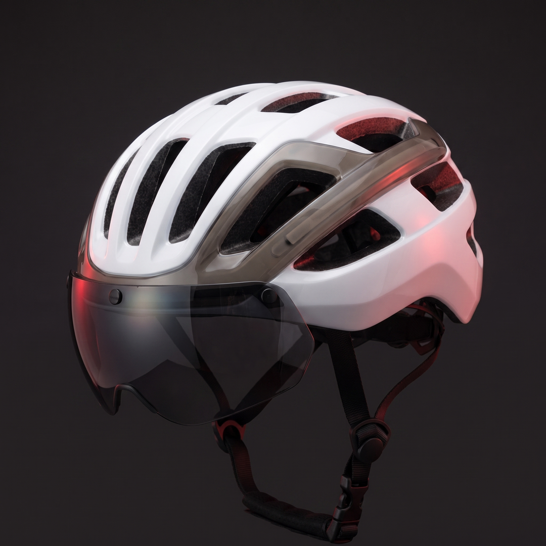 PHYSIOATHLETX Cycling Helmet - White With Light Colorway with Magnetic Goggle Lens