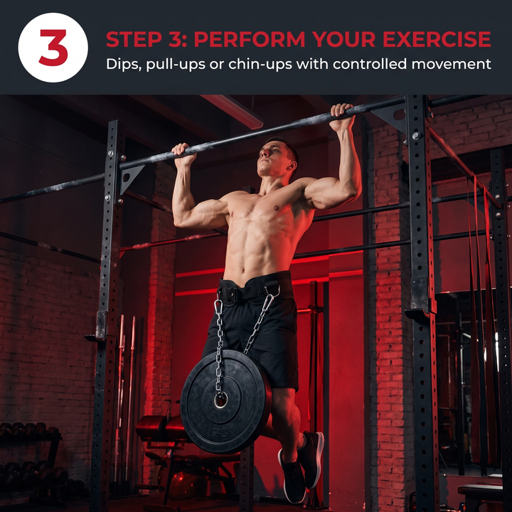 PHYSIOATHLETX Heavy-Duty Dip Belt with Chain - How It Works Step 3 Perform Exercise