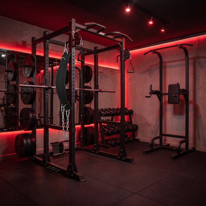 PHYSIOATHLETX Heavy-Duty Dip Belt with Chain - Lifestyle Full Home Gym Setup