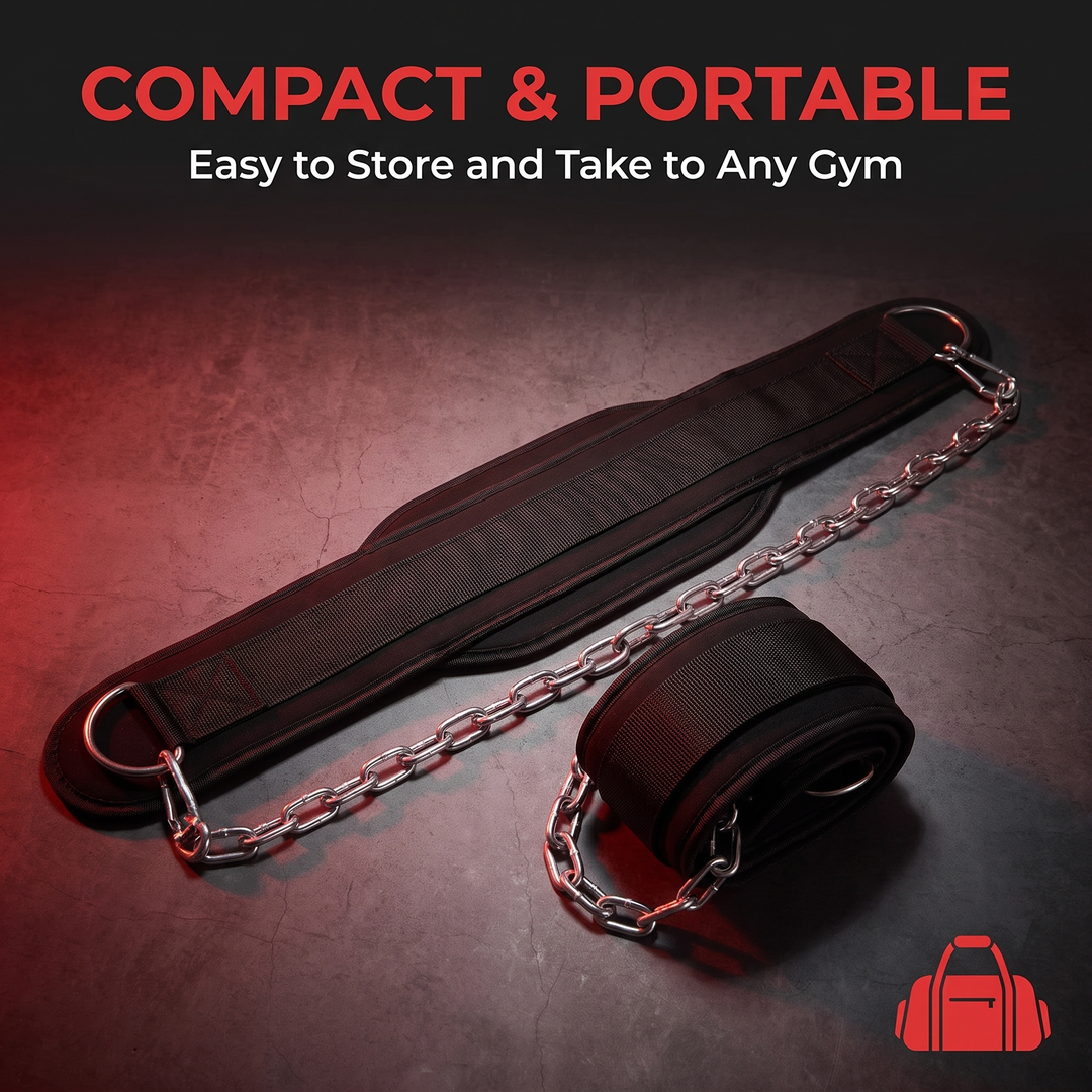 PHYSIOATHLETX Heavy-Duty Dip Belt with Chain - Compact and Portable Feature