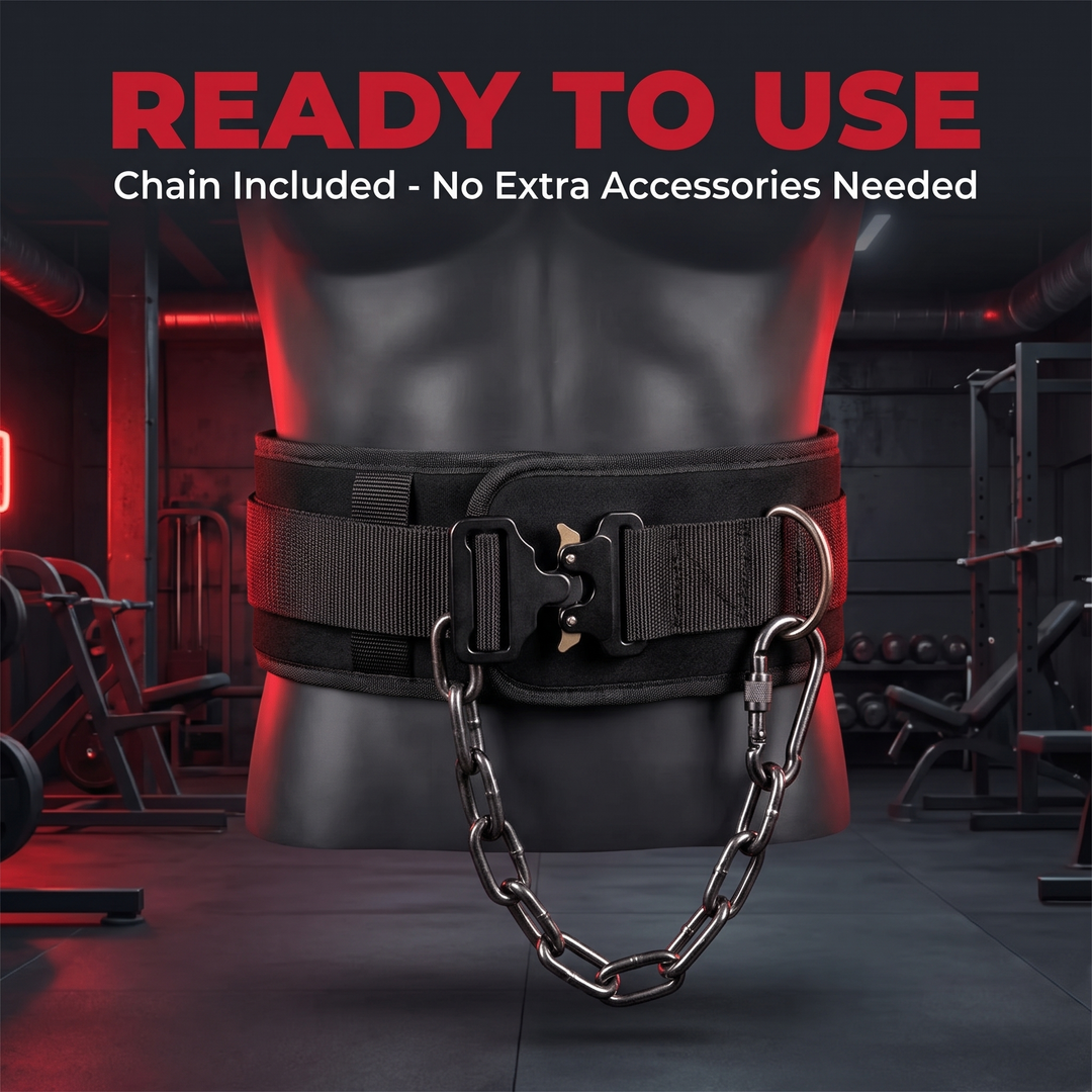 PHYSIOATHLETX Heavy-Duty Dip Belt with Chain - Ready to Use Feature