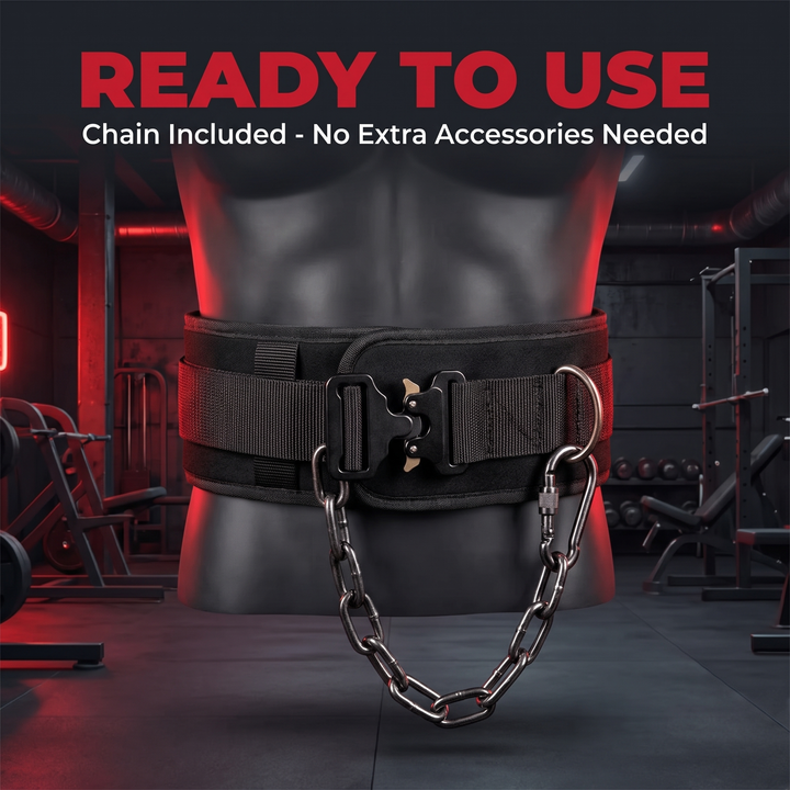 PHYSIOATHLETX Heavy-Duty Dip Belt with Chain - Ready to Use Feature