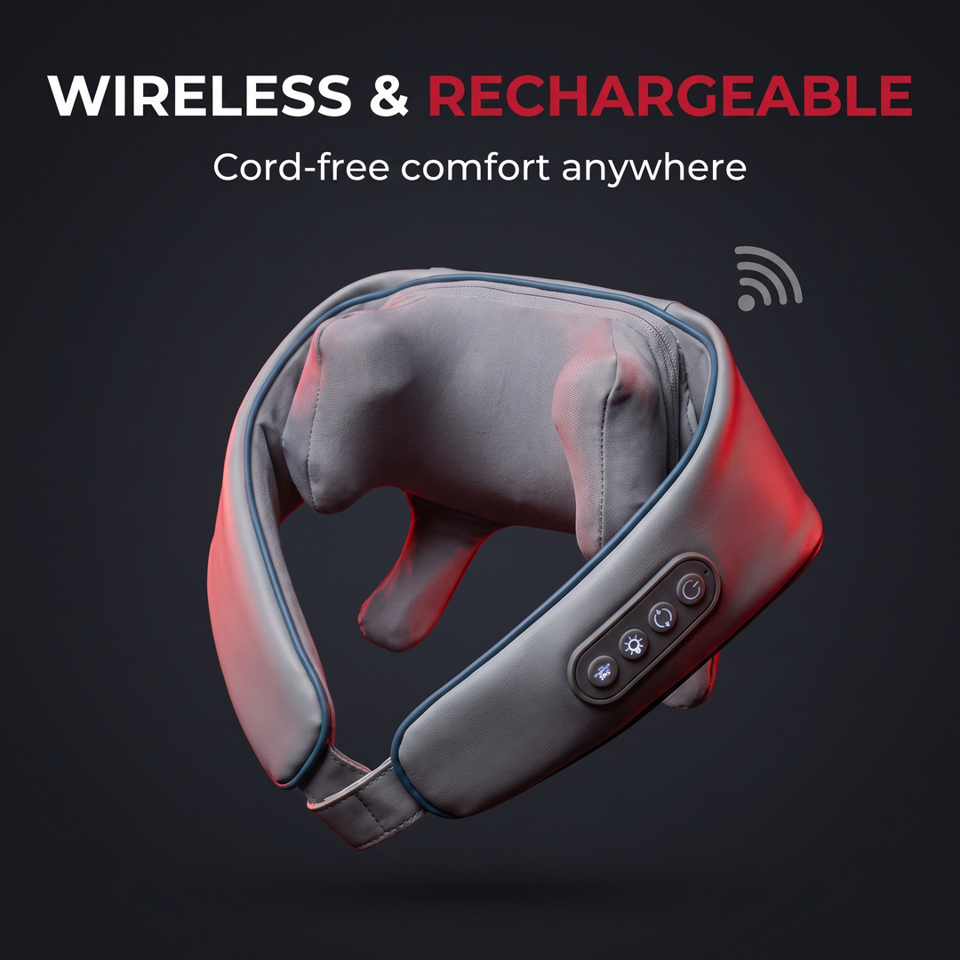 Cordless Neck Massager with Heat Bionic Kneading Shoulder Back Massager Wireless Rechargeable Deep Tissue Massage Device for Muscle Relief Home Office Use