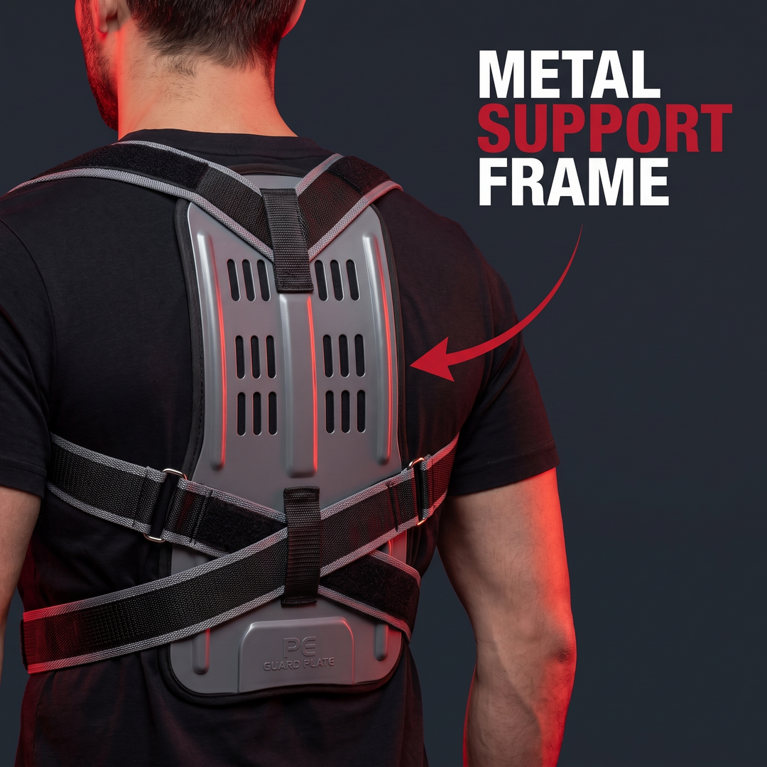 Posture corrector back view showing metal support frame