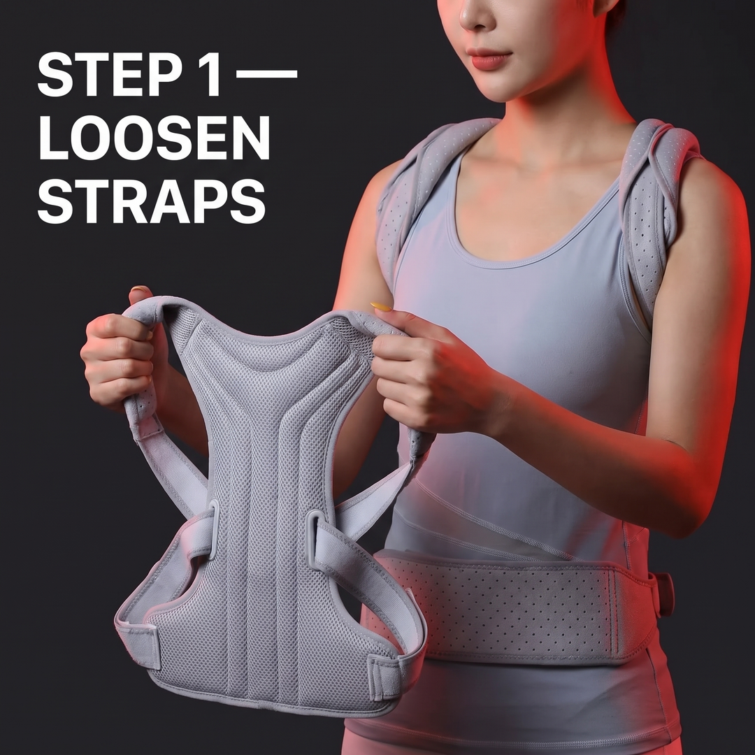How to wear posture corrector step 1 loosen straps
