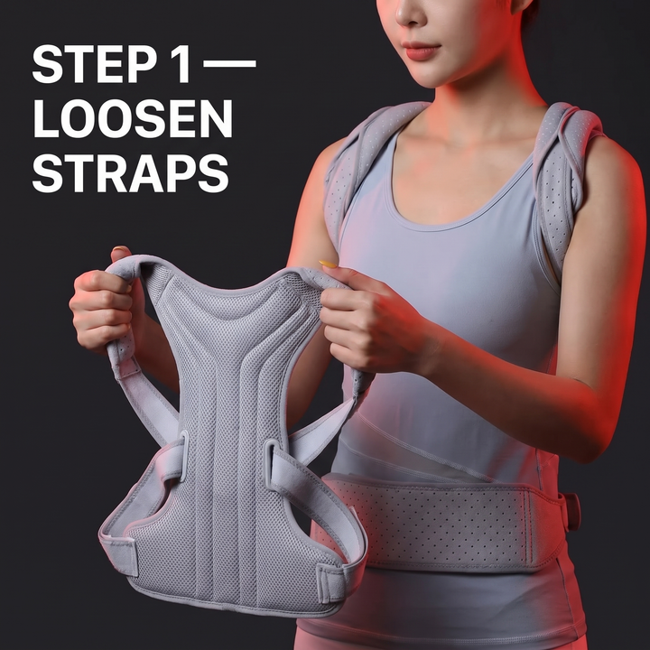 How to wear posture corrector step 1 loosen straps