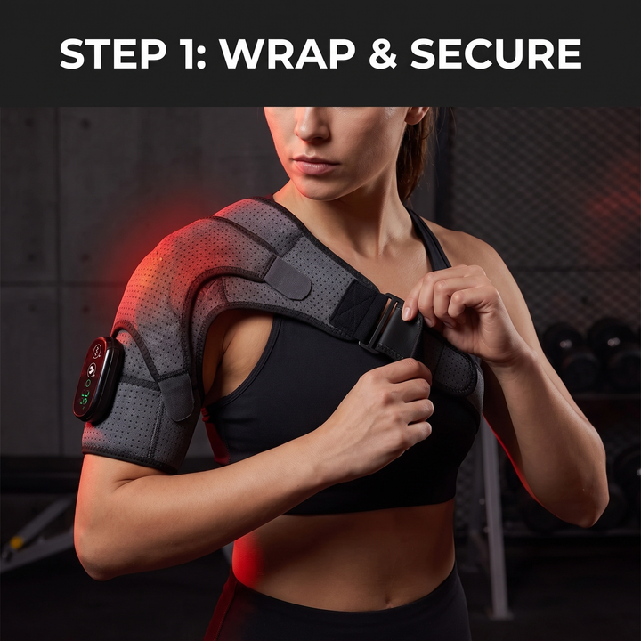 PHYSIOATHLETX Heating Shoulder Wrap - How to Use Step 1 Wrap and Secure