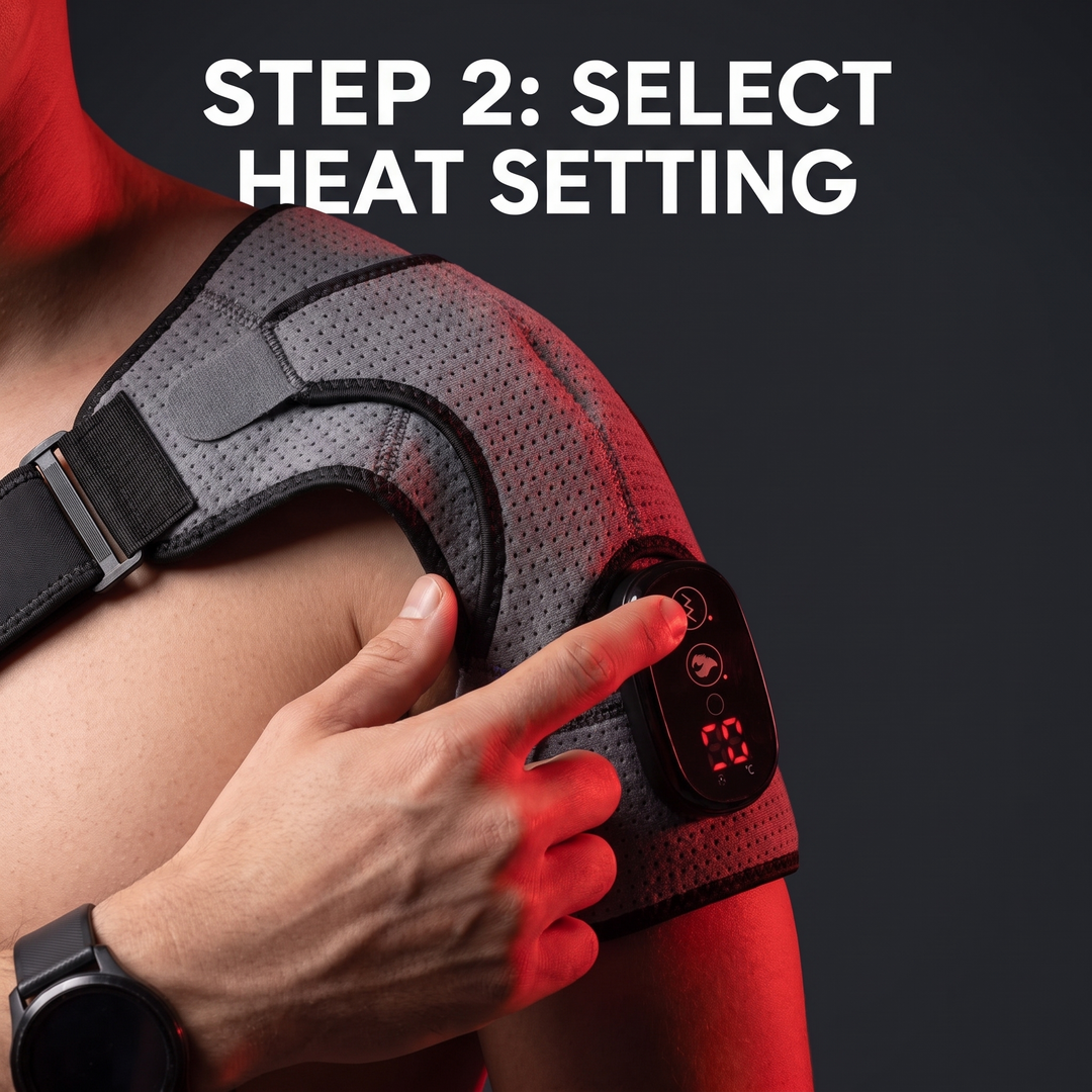 PHYSIOATHLETX Heating Shoulder Wrap - How to Use Step 2 Select Heat Setting