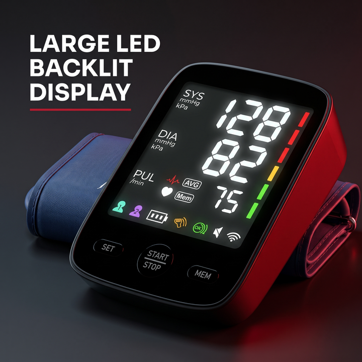 Blood Pressure Monitor Large LED Backlit Display Screen