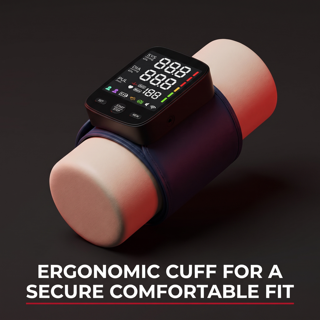 Blood Pressure Monitor Ergonomic Cuff Secure Comfortable Fit