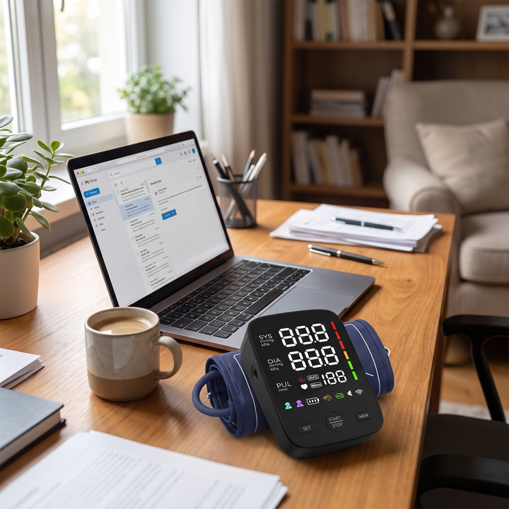 Blood Pressure Monitor on Home Office Desk
