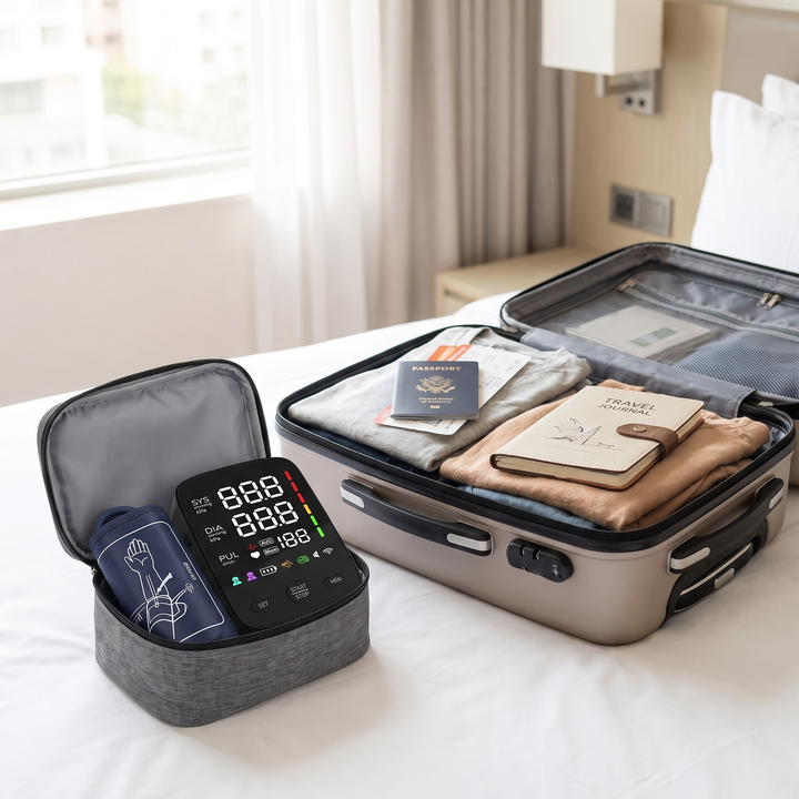 Portable Blood Pressure Monitor Packed for Travel