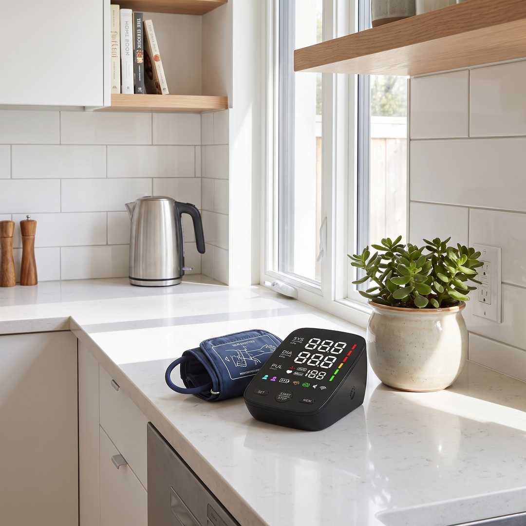 Blood Pressure Monitor Home Daily Routine Kitchen Counter