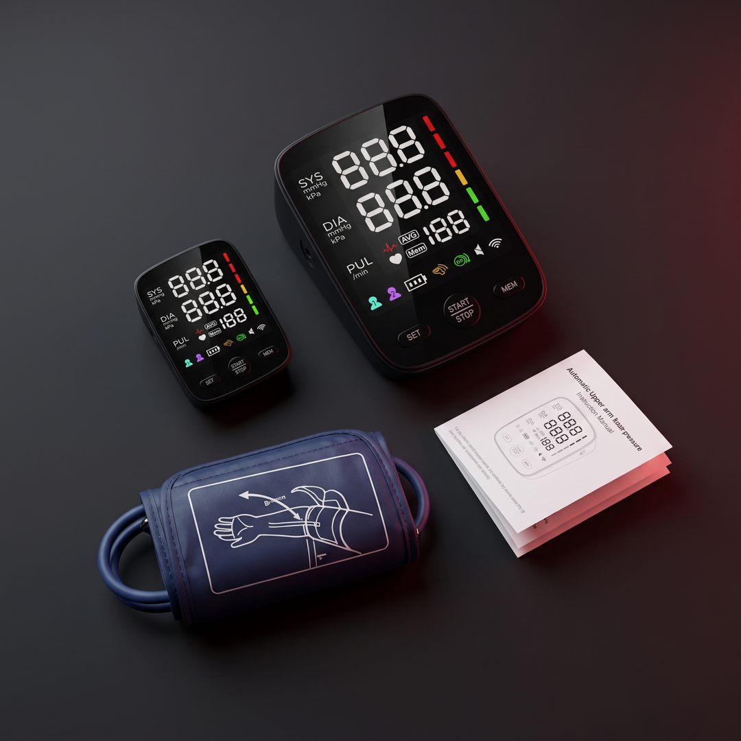 Automatic Upper Arm Blood Pressure Monitor Flat Lay View