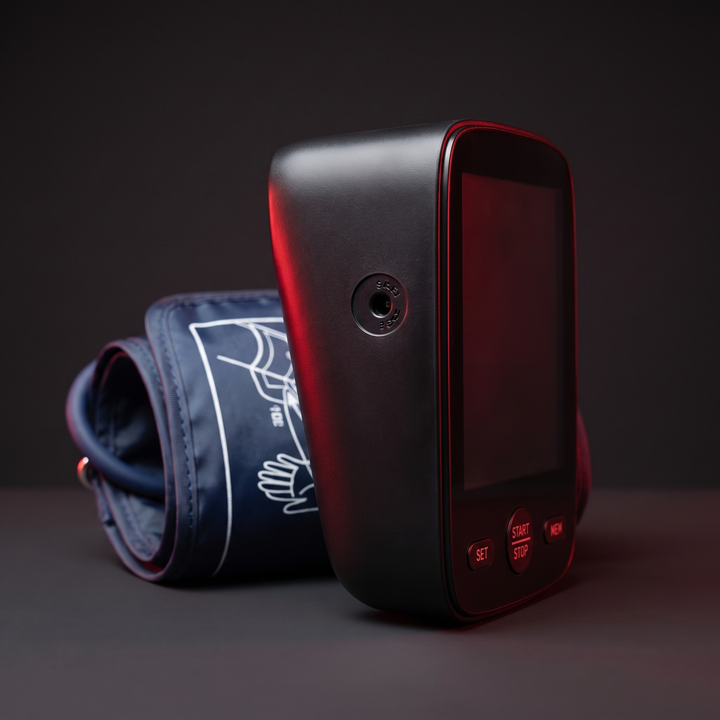 Blood Pressure Monitor Side Profile Buttons and Cuff Connector