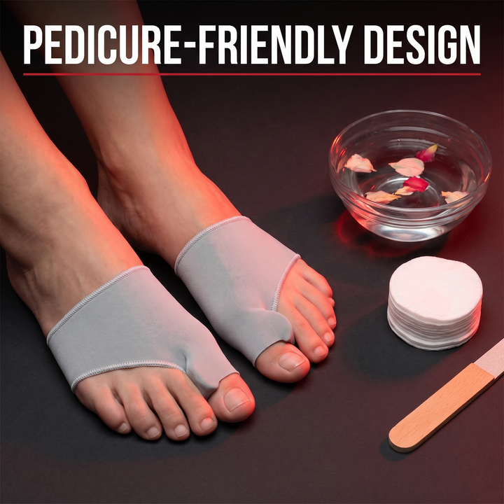 Pedicure-friendly design feature - PHYSIOATHLETX toe separator sock with spa accessories