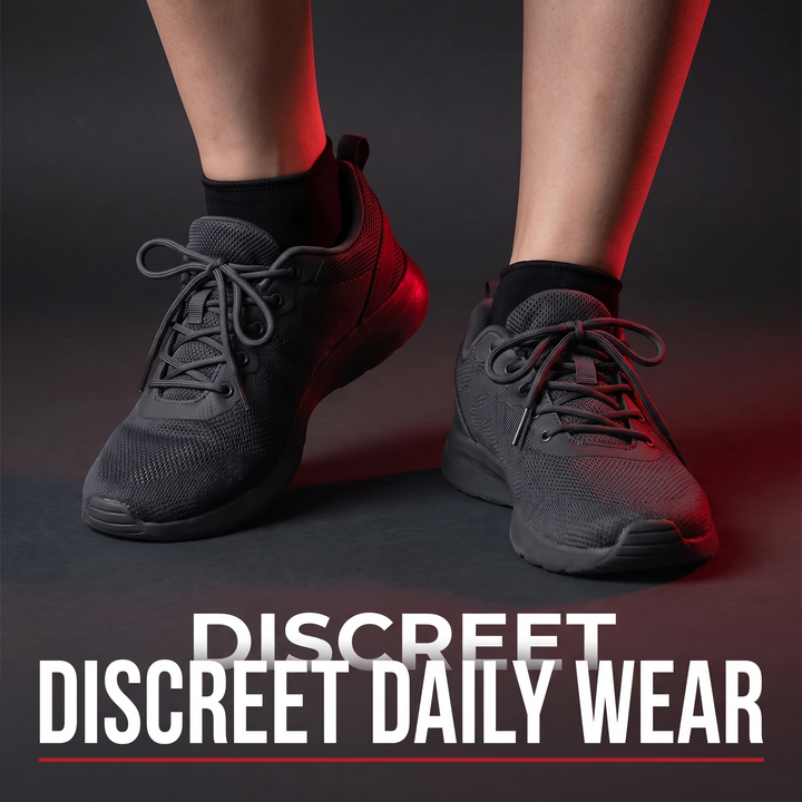 Discreet daily wear feature - PHYSIOATHLETX toe separator sock worn inside shoe