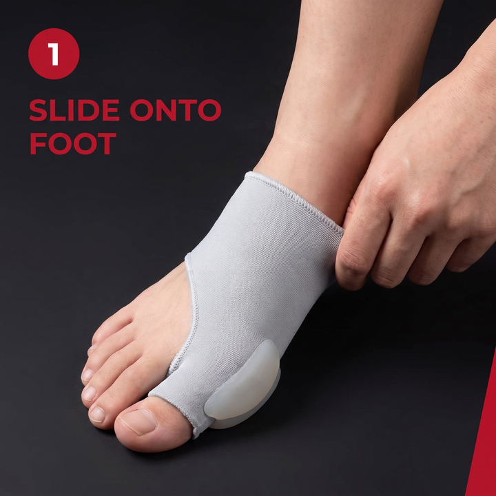 Step 1: slide onto foot - PHYSIOATHLETX toe separator sock wear instructions