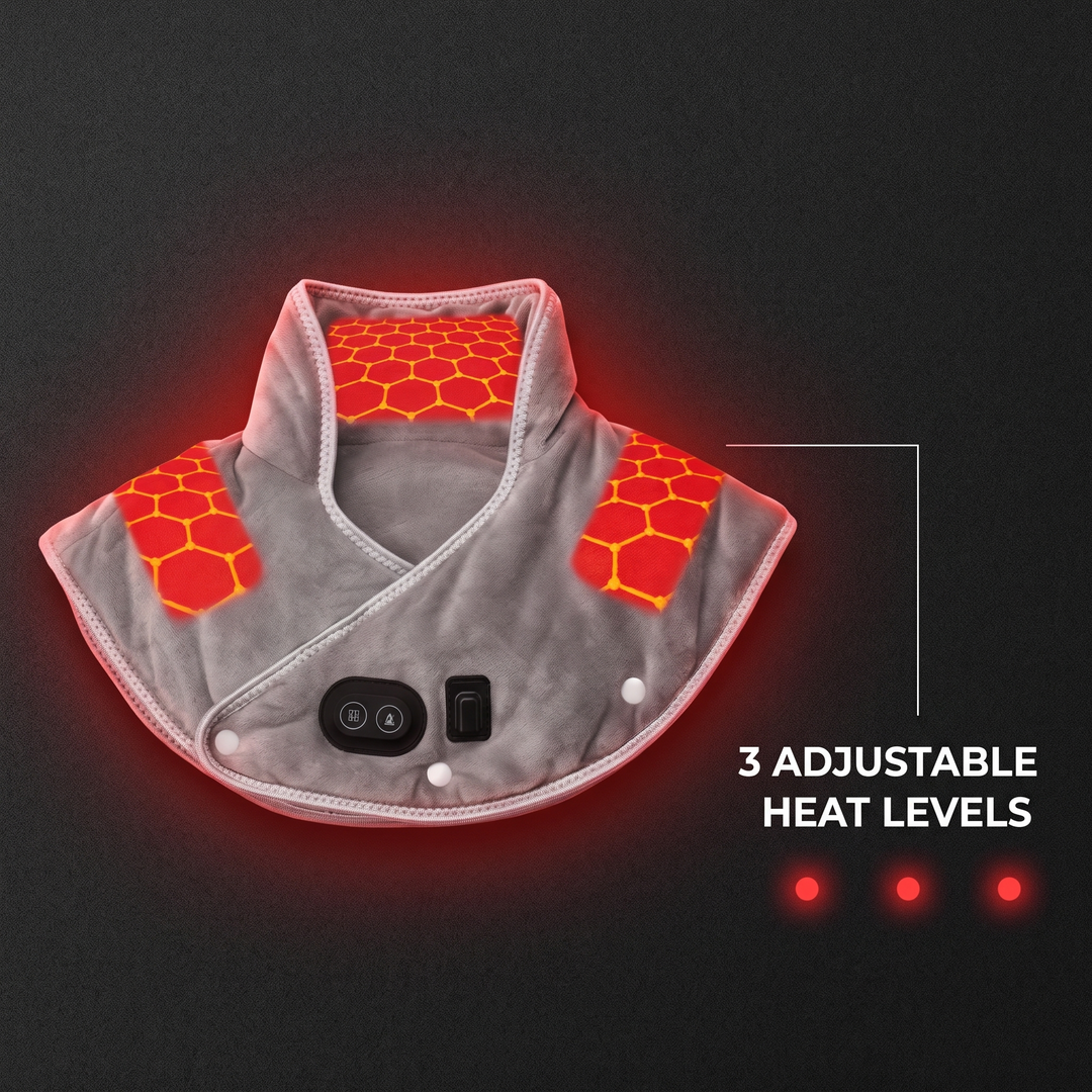Electric Heated Shoulder Neck Wrap Cervical Heat Pad Vibration Massager Adjustable 3-Level Thermal Compress Shawl for Neck Back Shoulder Pain Relief Home Use Recovery