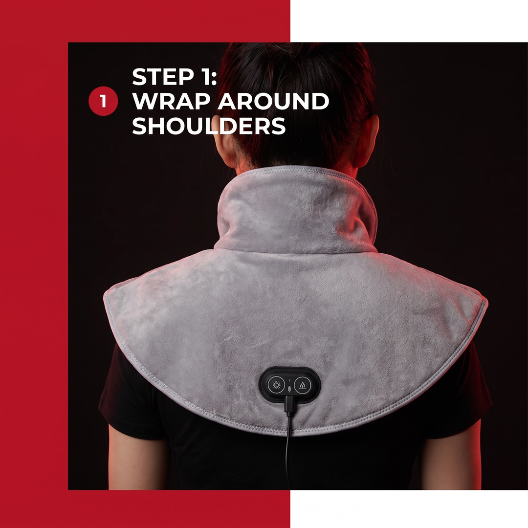 Electric Heated Shoulder Neck Wrap Cervical Heat Pad Vibration Massager Adjustable 3-Level Thermal Compress Shawl for Neck Back Shoulder Pain Relief Home Use Recovery