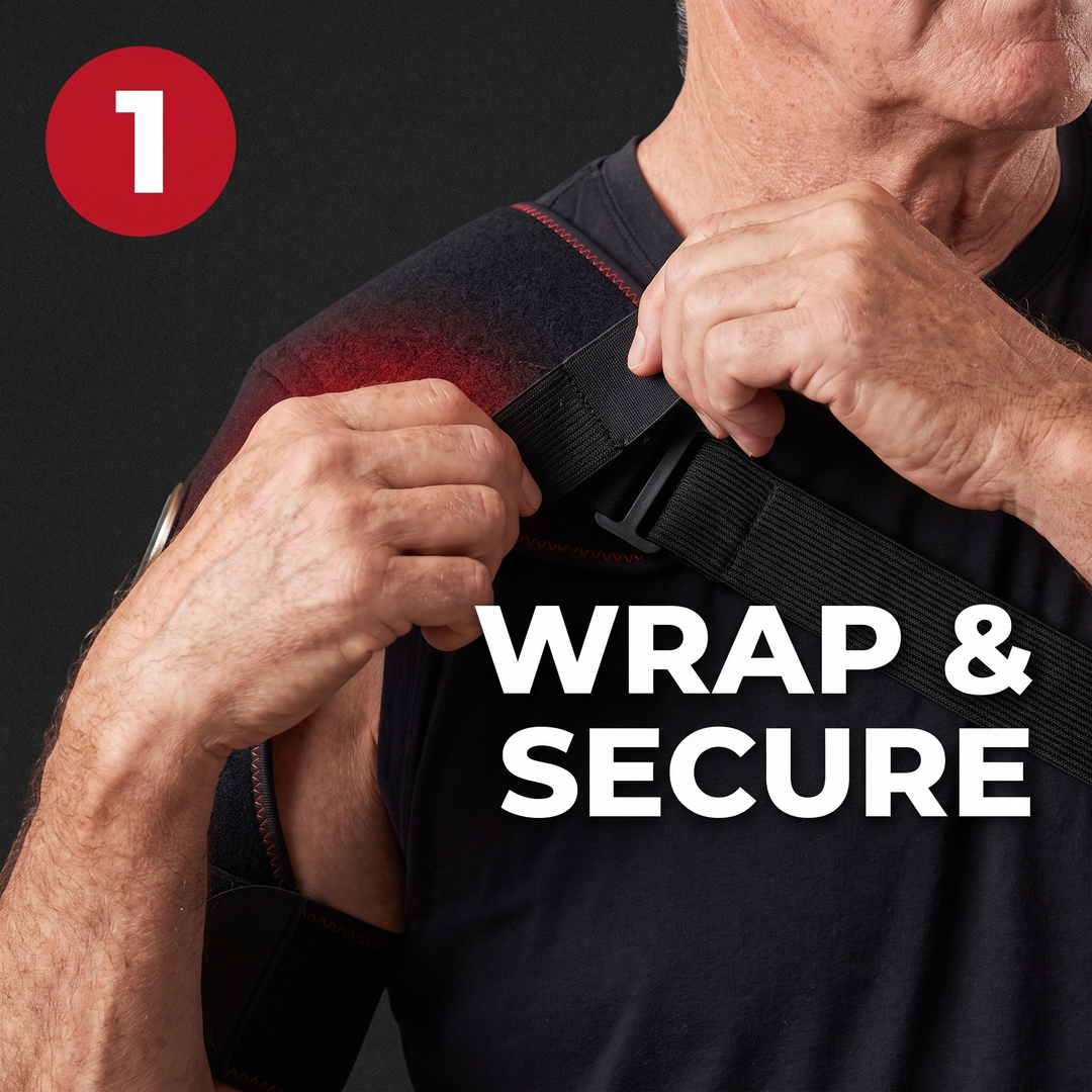 Electric Shoulder Massager Heating Vibration Massage Belt Shoulder Brace Wrap Pad Rechargeable Wireless Relief Support for Home Use - Step 1 Wrap and Secure