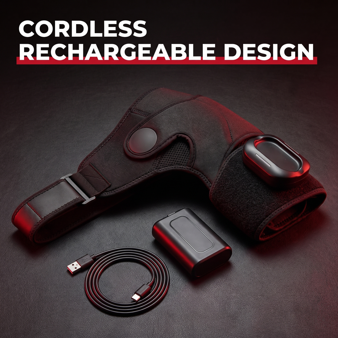 Professional Vibration Shoulder Massage Belt with Heat Therapy Adjustable LED Heating Shawl Wrap for Neck Shoulder Back Muscle Recovery Home Use - Cordless Rechargeable Design