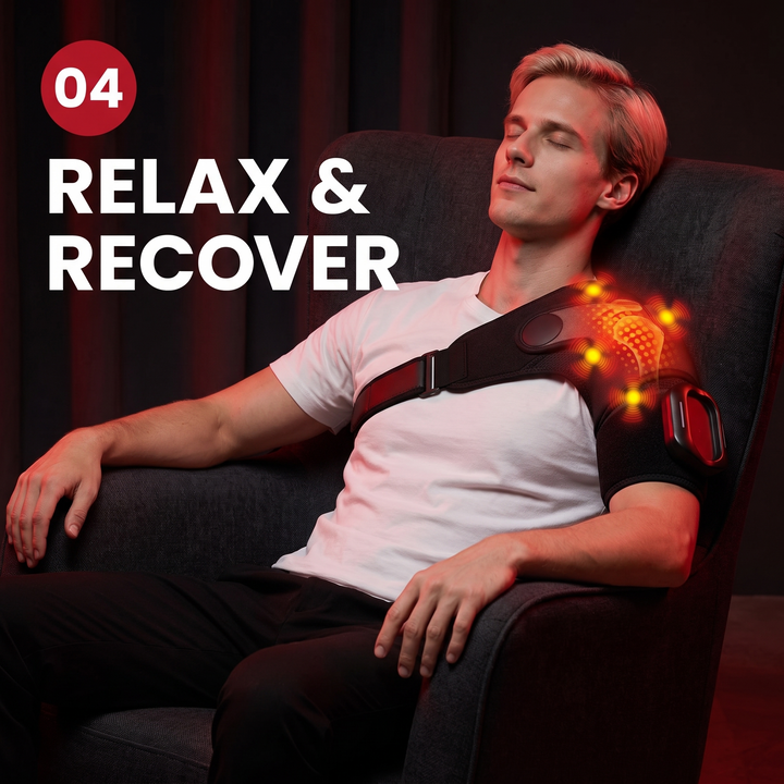 Professional Vibration Shoulder Massage Belt with Heat Therapy Adjustable LED Heating Shawl Wrap for Neck Shoulder Back Muscle Recovery Home Use - Step 4 Relax and Recover