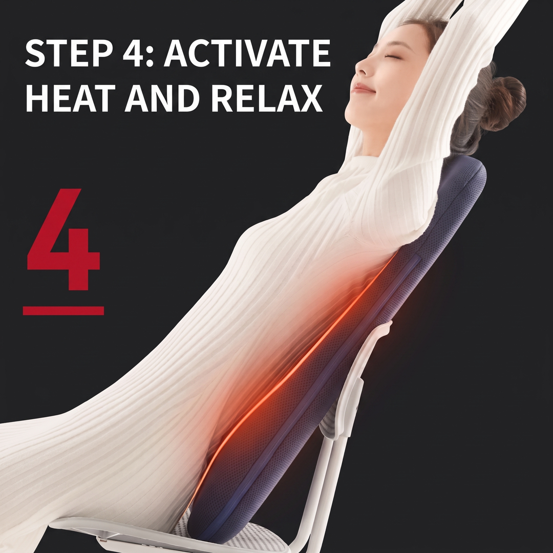 Professional Electric Shiatsu Back Massager with Heat Full Body Kneading Neck Shoulder Massage Cushion for Home Office Chair Use Relaxation Recovery – Step 4 Activate Heat and Relax
