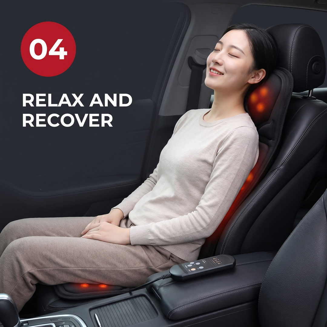 Shiatsu Massage Cushion Vibrating Infrared Heat Pad Neck Back Lumbar Full Body Massager Car Home Office Cervical Support Relief - How It Works Step 4 Relax