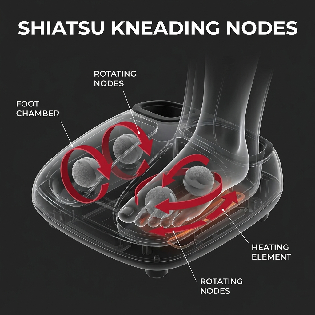 Professional Electric Foot and Calf Massager Shiatsu Kneading Heated Roller Deep Tissue Leg Massager for Stress Relief Relaxation Home Use Recovery - shiatsu kneading nodes feature