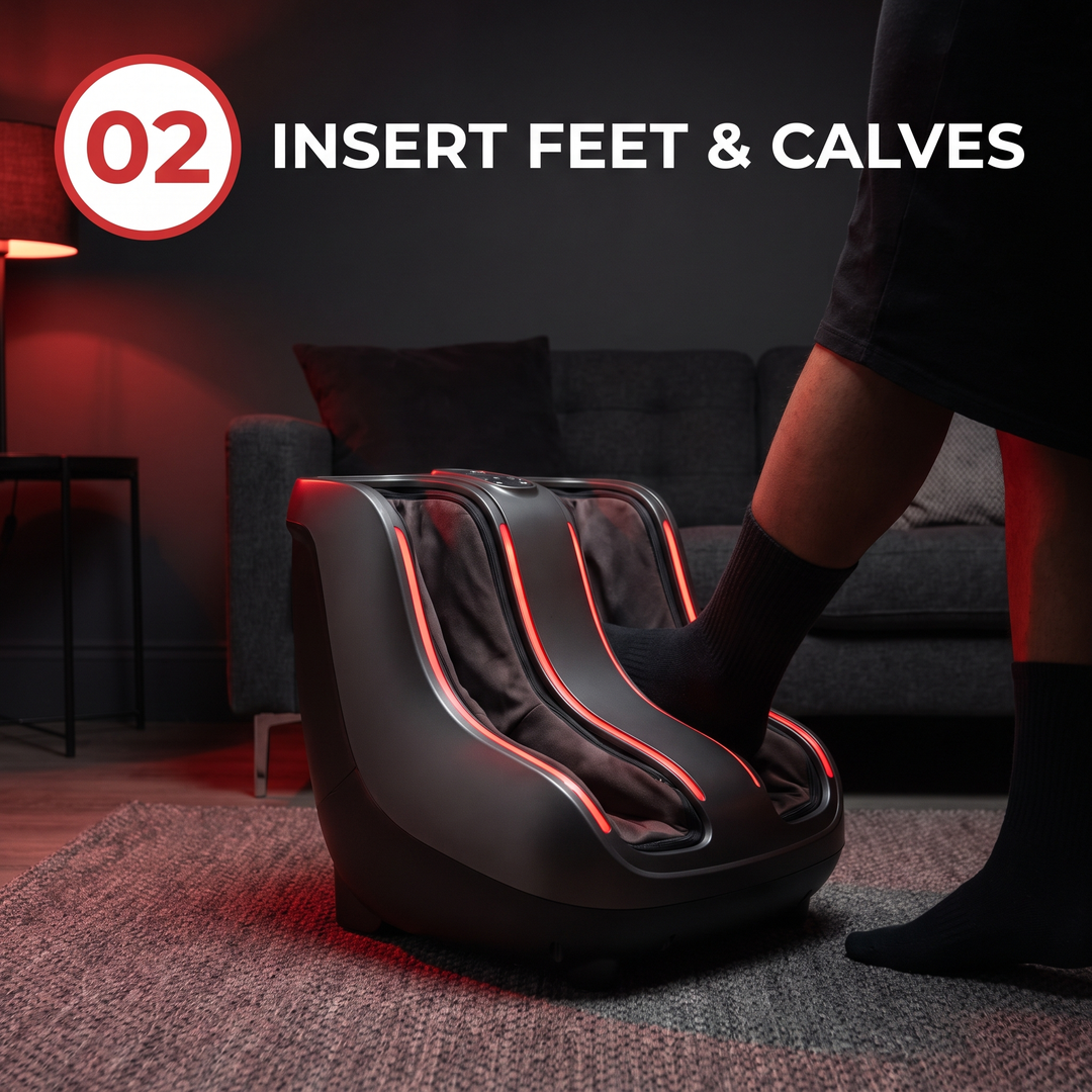 Professional Electric Foot and Calf Massager Shiatsu Kneading Heated Roller Deep Tissue Leg Massager for Stress Relief Relaxation Home Use Recovery - how it works step 2 insert feet